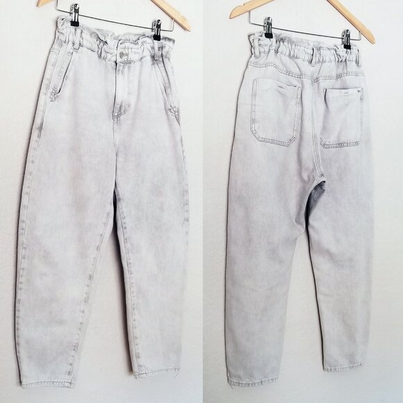 Zara Baggy Paperbag Elastic High Waist Light Grey Gray Denim Jeans Size 6 Ankle - Picture 16 of 16